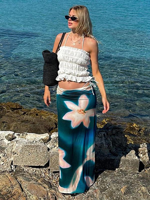 Women's Floral Print Drop Waist Skirt, Elegant Fashion Long Skirt for Daily Holiday Vacation Wear, Ladies Bottoms for Summer