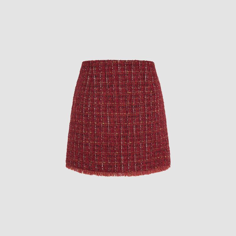 Cider [size 2-26] Tweed Middle Waist Tassel Mini Skirt