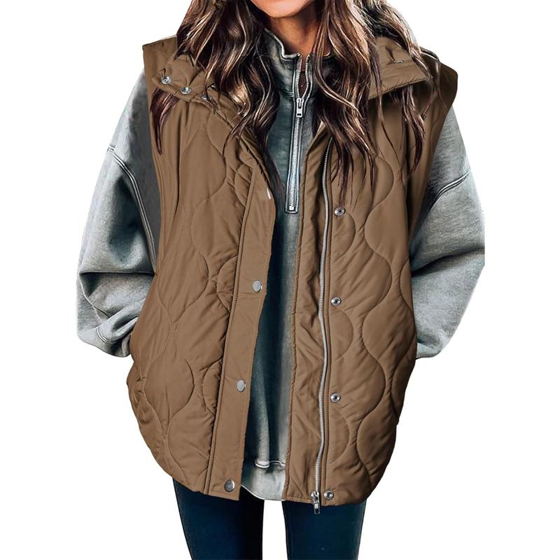 Women's Lightweight Quilted Standing Collar Sleeveless Jacket Autumn and Winter New Zipper Warm Vest Cotton Jacket Coat  Autumn Button Zipper Warm Jacket Outerwear