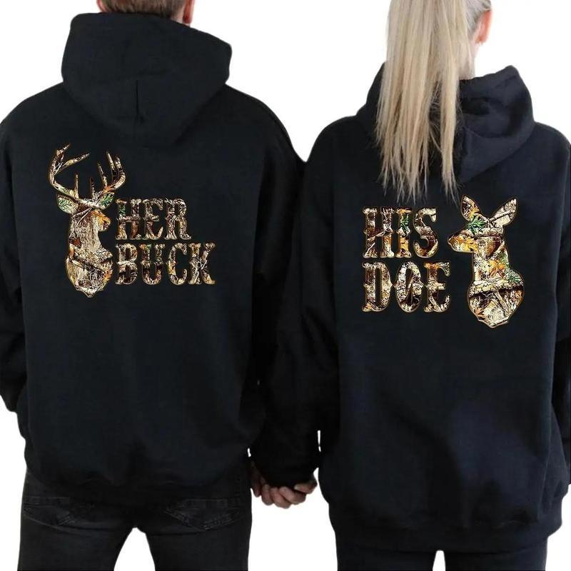 Her Buck His Doe Hoodie, Camo Hoodie, Hunting Couples Hoodie, Matching Deer, Buck and Doe, Outdoor Couple Matching Hoodie Unisex Classic Cotton