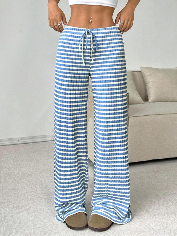 Women's Striped Print Drawstring Waist Straight Leg Pants, Casual Comfy Drop Waist Trousers for Daily Wear, Ladies Bottoms for All Seasons