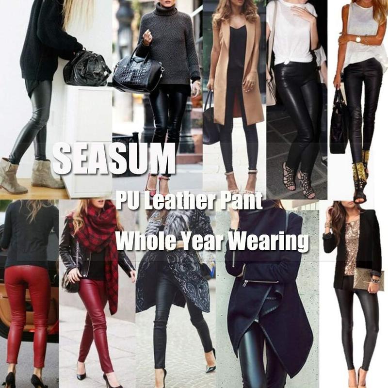 Women's Faux Leather Leggings Pants PU Elastic Shaping Hip Push Up Black Sexy Stretchy High Waisted Tights