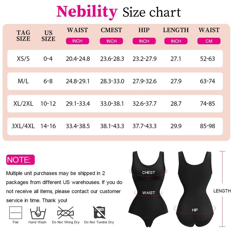 Nebility 2 Piece for Women's Seamless Round Neck Shapewear Bodysuit,Comfortable Shapewear for Daily Wear