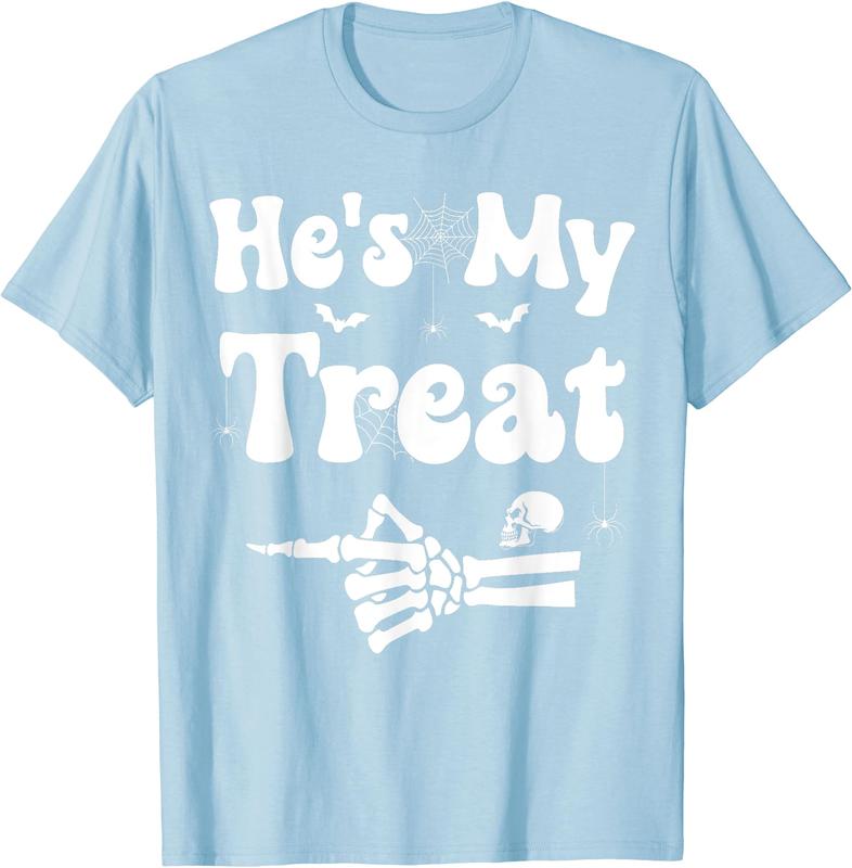 He's My Treat Skeleton Couples Matching Couple Halloween T-Shirt, Couples Matching Shirt, Funny Gift Tee