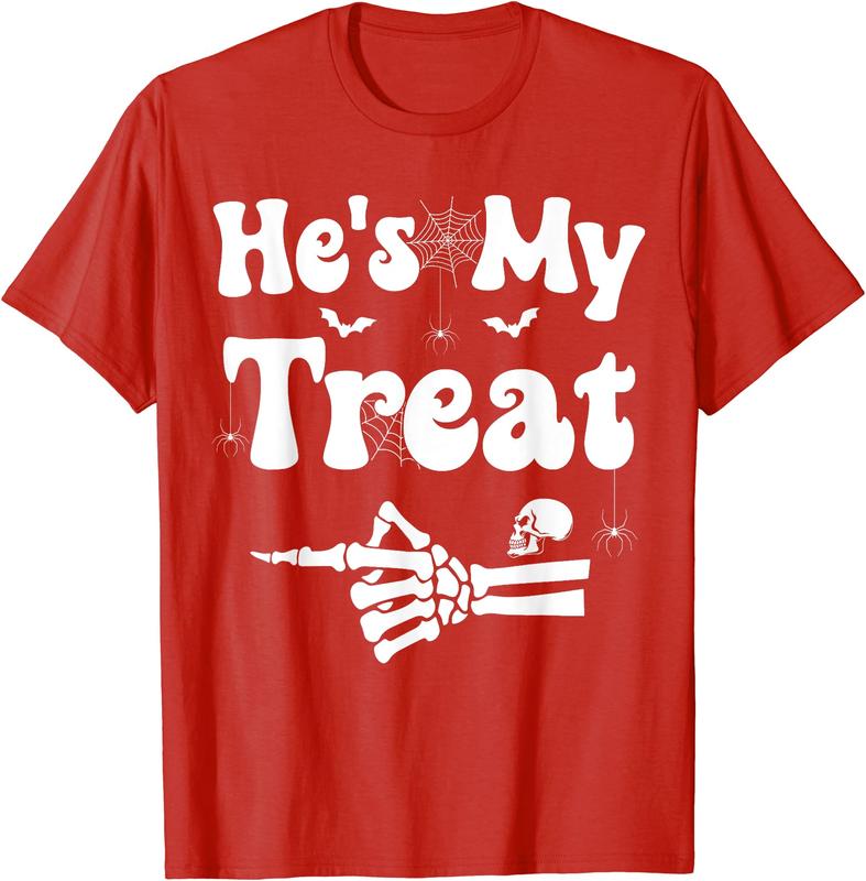 He's My Treat Skeleton Couples Matching Couple Halloween T-Shirt, Couples Matching Shirt, Funny Gift Tee