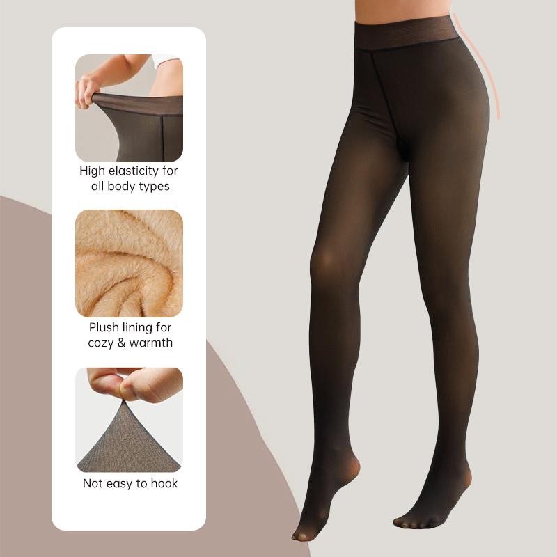 Fleece Lined Tights Womenswear Size XS - XXL Thermal Winter Basic Leggings Thick Semi-Transparent Underwear Pantyhose Closed Foot