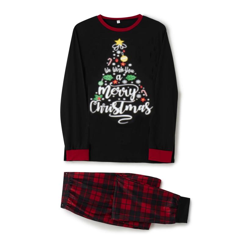 Christmas Family Matching Pajamas Letter Print Long Sleeve Tops and Plaid Pants for Loungewear Soft Sleepwear