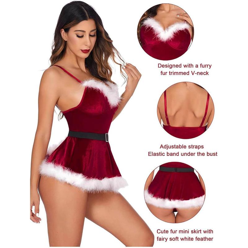 Sexy Christmas Lingerie Set Holiday Outfits Santa Chemise Exotic Nightgowns Mesh See Through Sleepwear Teddy Nightdress