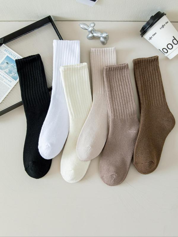 Women's Solid Thermal Lined Crew Socks, Casual Soft Comfy Breathable Pile Socks for Fall & Winter, Women's Socks for Daily Wear