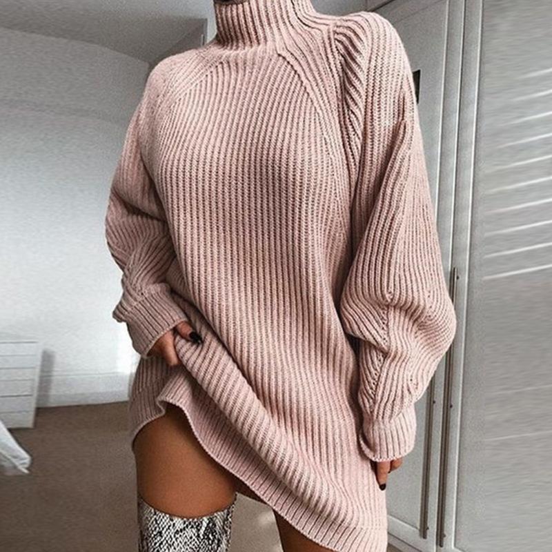 Minimalist Womenswear Summer Casual Wear | Basic Turtleneck Longsleeve Knit Dress | Stylish & Comfortable for Any Season