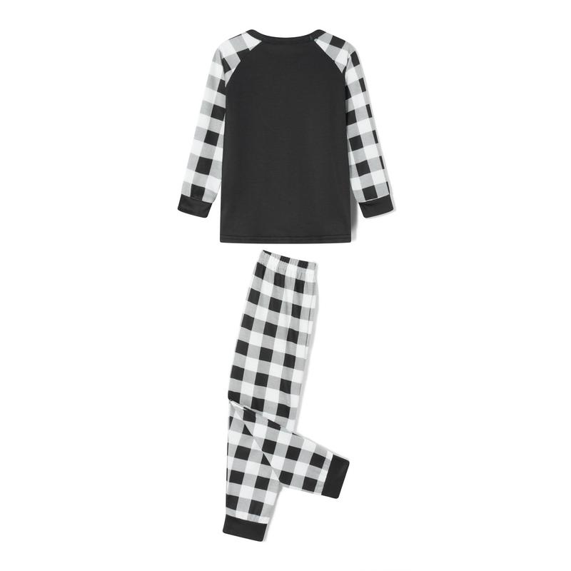 Christmas Family Pajamas Matching Set Letter Print Long Sleeve Tops and Plaid Pants Sleepwear