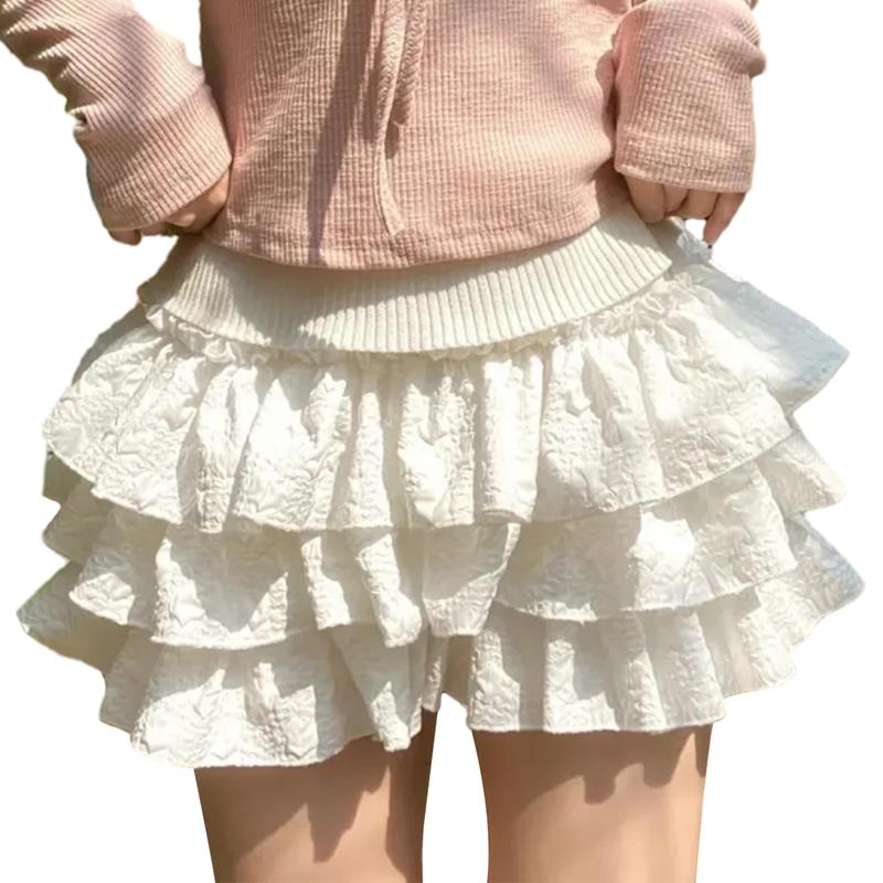 Women's Fashion Bloomers Shorts Solid Color 3D Wrinkled Layered Ruffle Elastic Waist Short Pants Summer Casual Shorts