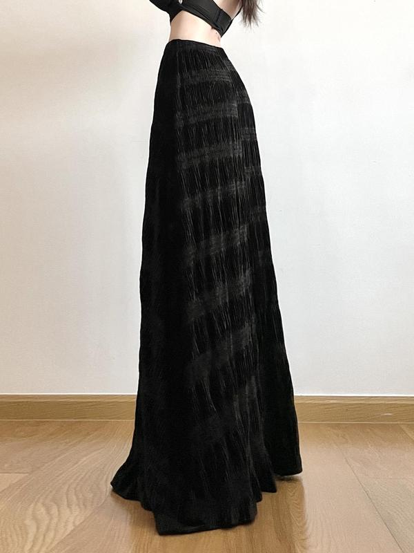 Women's Textured High Waist A Line Velvet Skirt, Street Fashion Long Skirt For Daily Wear, Ladies Bottoms For All Seasons