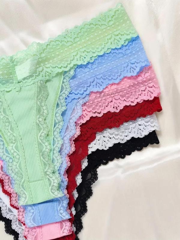 Women's Solid Color Bow Decor Lace Trim Panty, Soft Comfy Breathable Knicker for Daily Wear, Women's Underwear for All Seasons