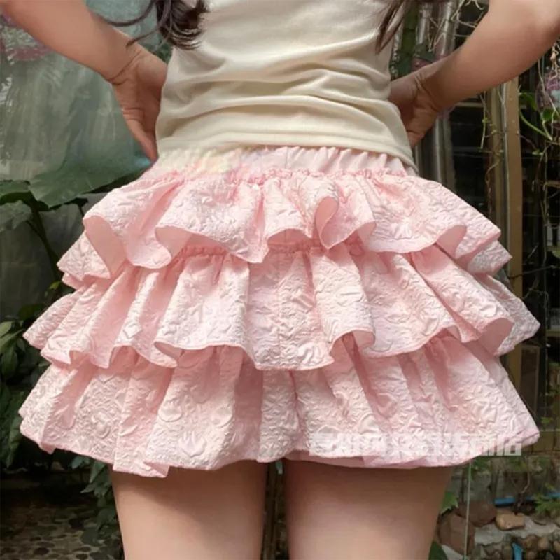 Women's Fashion Bloomers Shorts Solid Color 3D Wrinkled Layered Ruffle Elastic Waist Short Pants Summer Casual Shorts