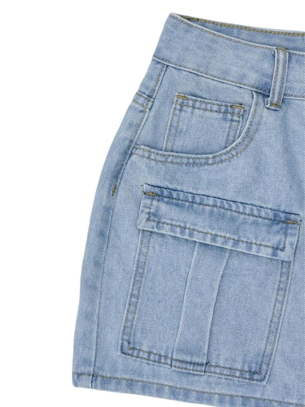 Women's Pocket Button Denim Skirt, Casual High Waist Mini Skirt, Ladies Bottoms for Daily Wear, Skirt for Women, Back To School Outfits, Denim Skirts for Women, Summer Outfits 2024