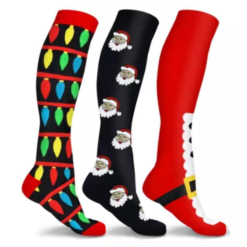 Festive Holiday Knee High Socks for Women and Men - Fun Christmas Designs (3-Pairs) Unisex Womenswear Comfortable Stocking Stretchy Soft