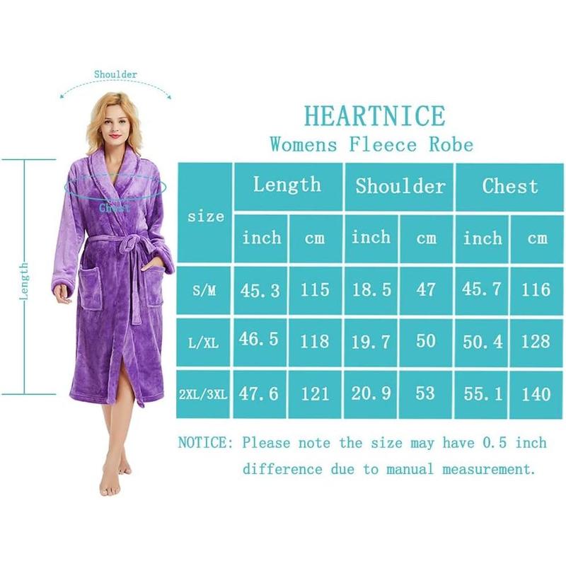 HEARTNICE Womens Fleece Robes, Soft Plush Long Bathrobe, Thick Kimono Robes for Womens, Warm House Coat