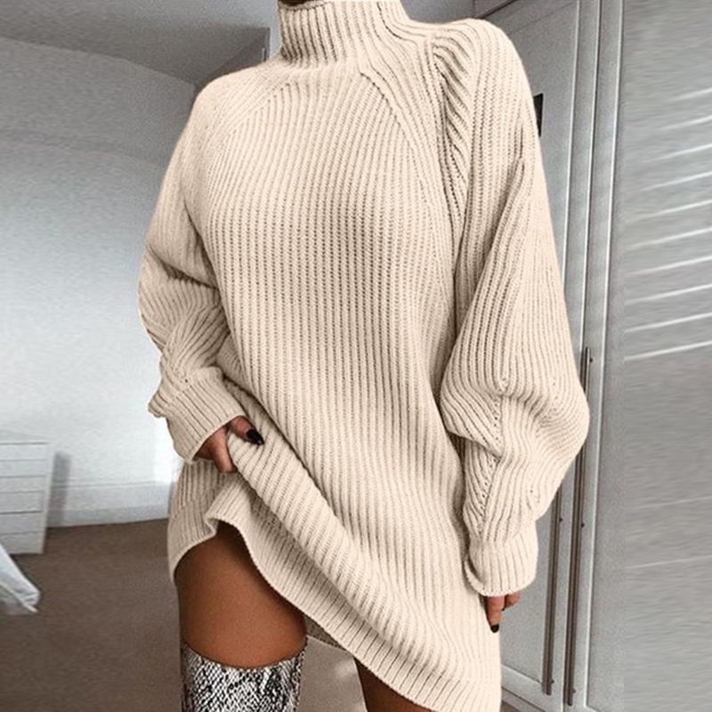 Minimalist Womenswear Summer Casual Wear | Basic Turtleneck Longsleeve Knit Dress | Stylish & Comfortable for Any Season