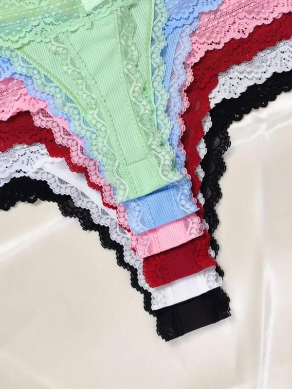 Women's Solid Color Bow Decor Lace Trim Panty, Soft Comfy Breathable Knicker for Daily Wear, Women's Underwear for All Seasons