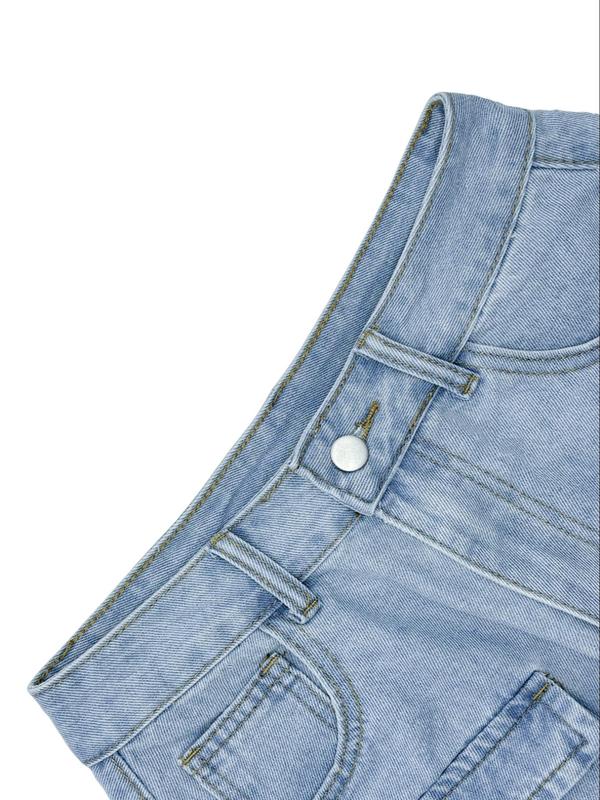 Women's Pocket Button Denim Skirt, Casual High Waist Mini Skirt, Ladies Bottoms for Daily Wear, Skirt for Women, Back To School Outfits, Denim Skirts for Women, Summer Outfits 2024