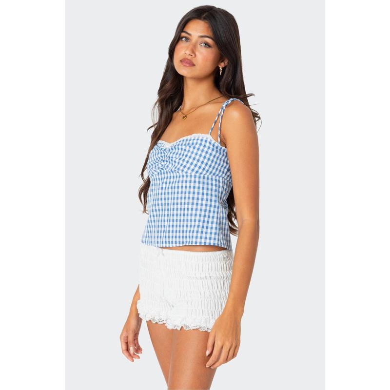Billie Open Tie Back Gingham Top