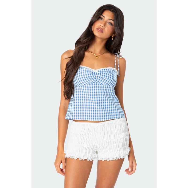 Billie Open Tie Back Gingham Top