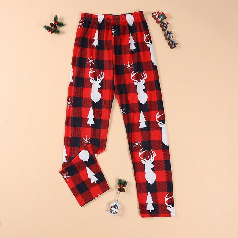 （Mom）Christmas Family Pajamas Matching Set, Snowman Letters Print T-shirt with Plaid Pants Sleepwear Loungewear Crewneck Long Sleeve