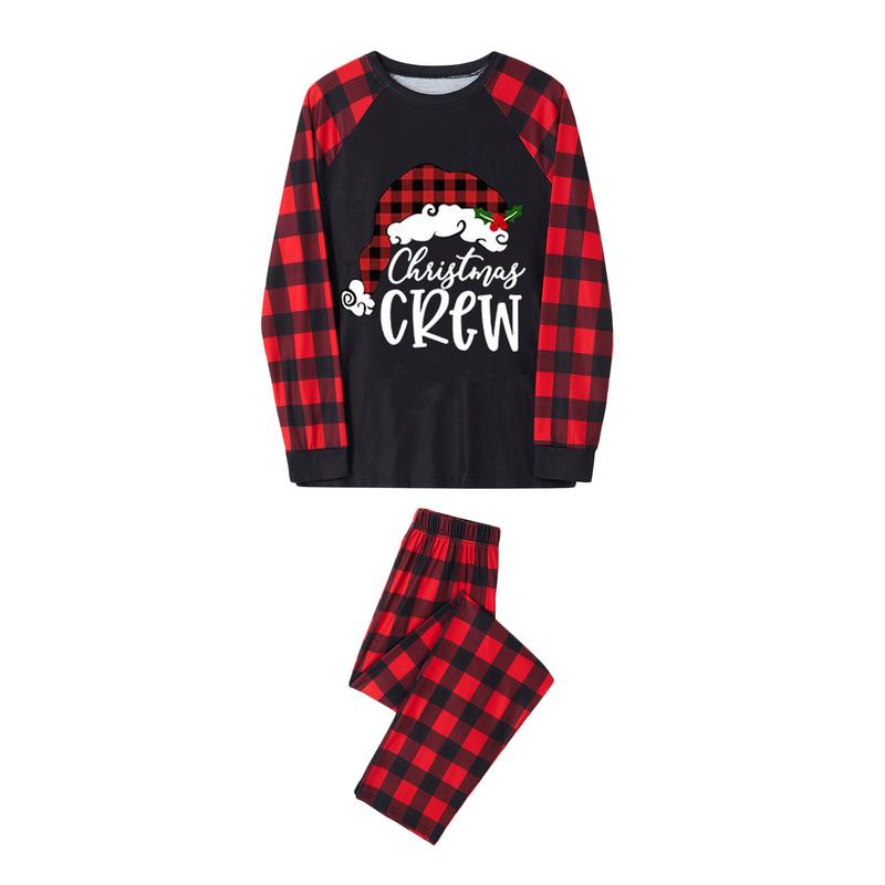 Matching Christmas Pajamas For Family, Long-Sleeved Letter Print Round Neck Tops + Plaid Pattern Trousers Sleepwear Outfits