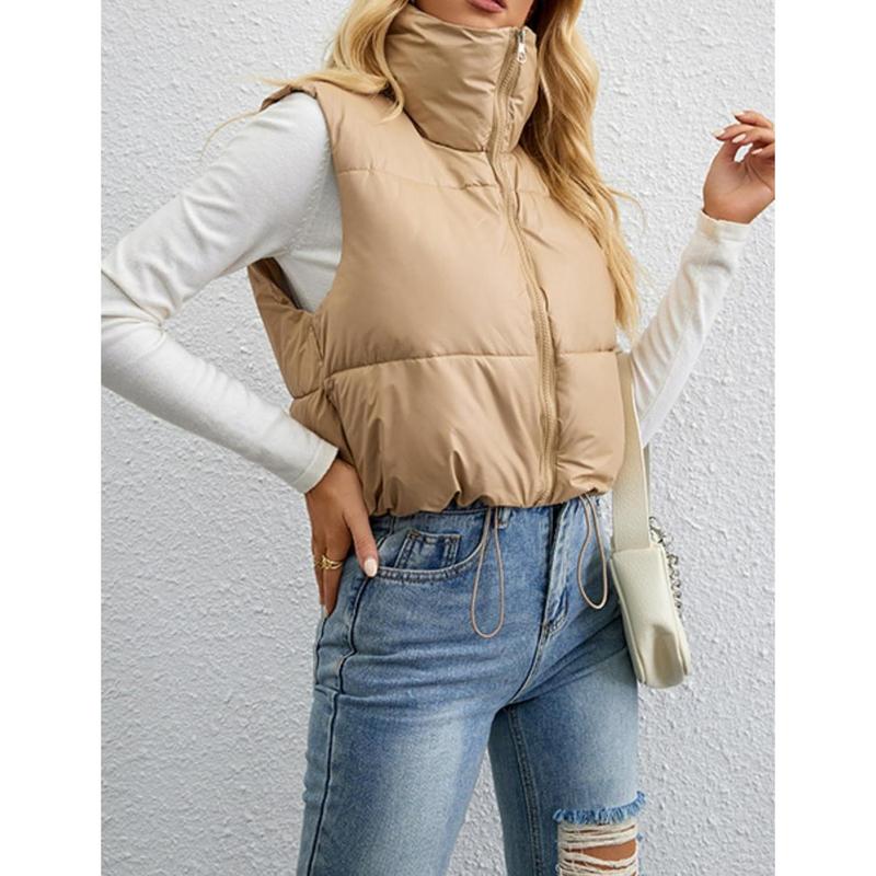 Women's Casual Puffer Vest Quilted Lightweight Cropped Sleeveless Vests Button Outwear Jacket with Pockets