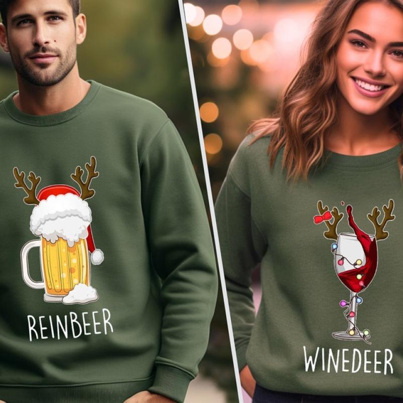 Winedeer Reinbeer Sweatshirts, Funny Couple Christmas Shirts, Christmas Sweatshirt, Couples Sweaters, Reindeer Sweatshirt, Matching Sweaters