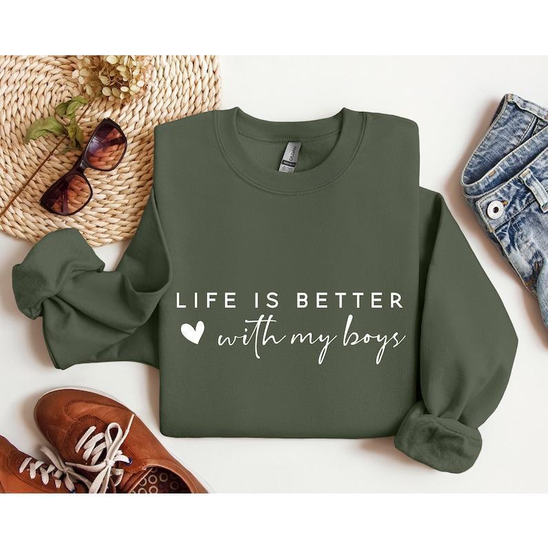 Life is Better With My Boys Sweatshirt, Graphic Lover Retro Sweatshirt, Crewneck Sweatshirt For Couple