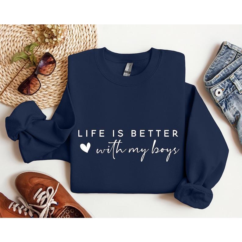 Life is Better With My Boys Sweatshirt, Graphic Lover Retro Sweatshirt, Crewneck Sweatshirt For Couple