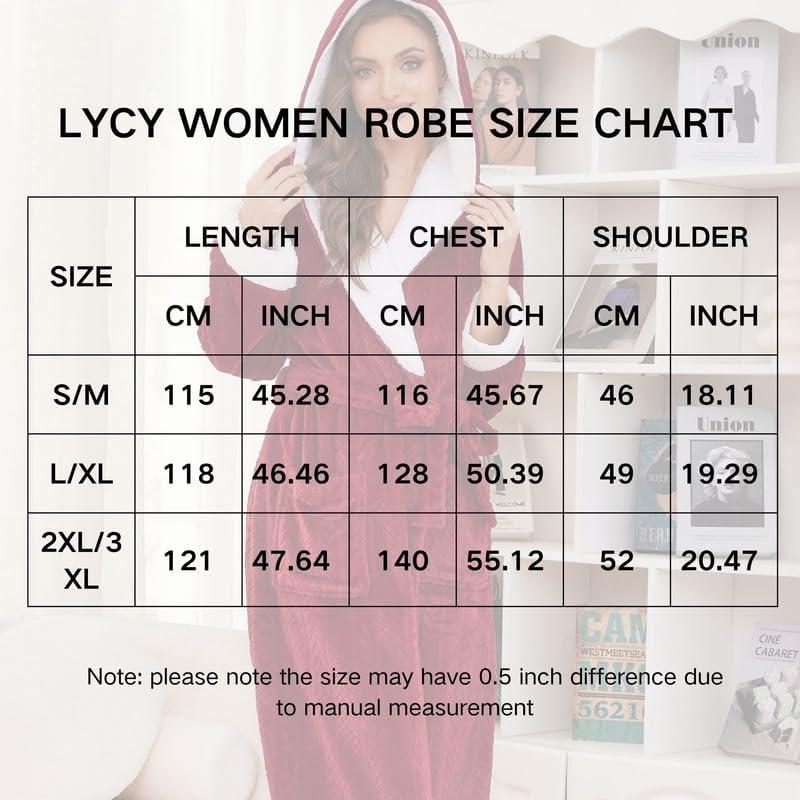 LYCY Womens Fluffy Hooded Robe, Soft Plush Womens Fleece Robe Long Warm Loungewear