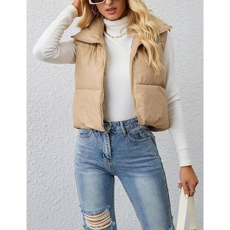 Women's Casual Puffer Vest Quilted Lightweight Cropped Sleeveless Vests Button Outwear Jacket with Pockets