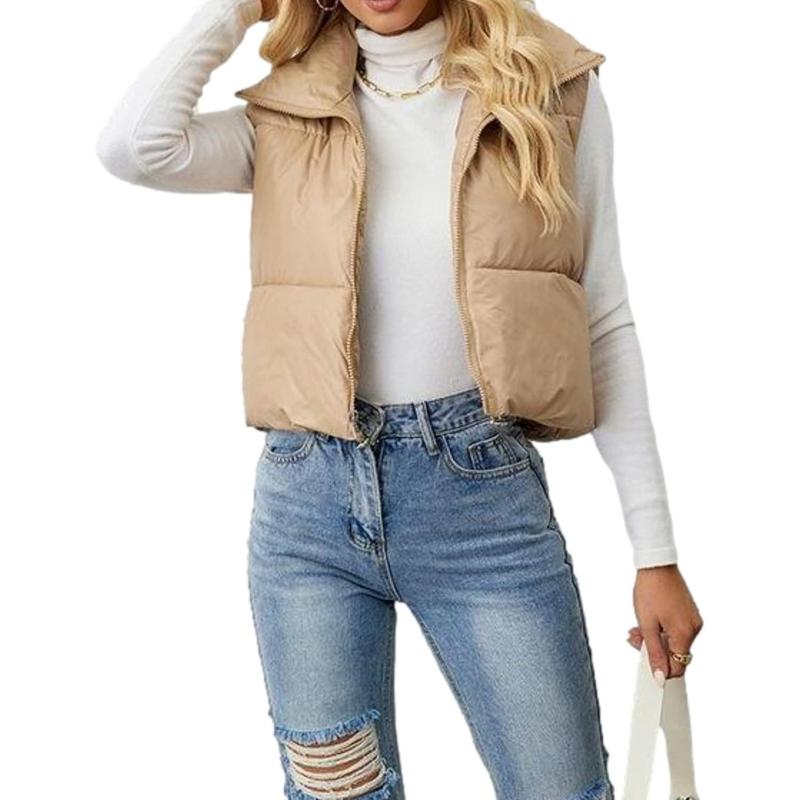 Women's Casual Puffer Vest Quilted Lightweight Cropped Sleeveless Vests Button Outwear Jacket with Pockets