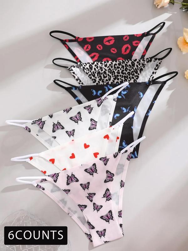 Women's  Leopard & Butterfly & Heart Print Panty, Soft Comfy Breathable Knicker for Daily Wear, Underwear for All Seasons