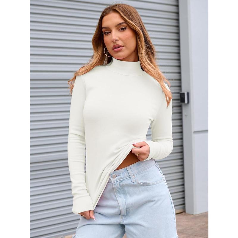 Women's Long Sleeve Mock Turtleneck Shirts 2025 Fleece Lined Base Layer Slim Fit Thermal Underwear Tops