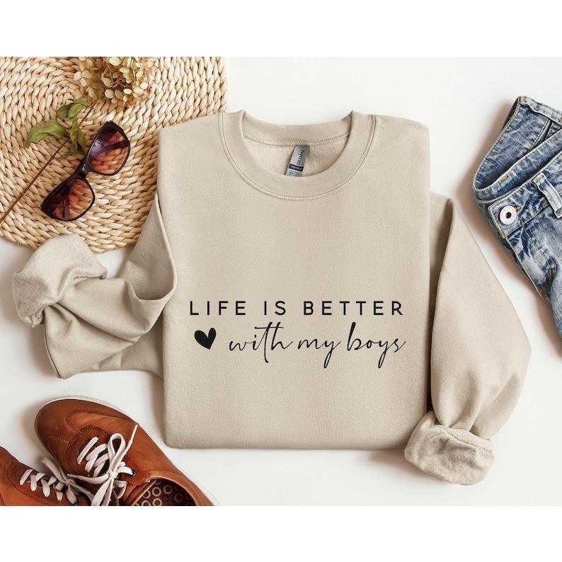 Life is Better With My Boys Sweatshirt, Graphic Lover Retro Sweatshirt, Crewneck Sweatshirt For Couple