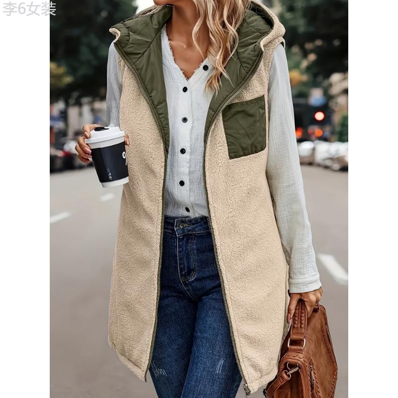 Women's Thermal Gilet Jacket - Plush Lined, Zip Up, Hooded, Sleeveless, Casual, Fall & Winter Essential, Soft and Warm Vest for Outdoor Activities Collar Fabric Womenswear Polyester Tops Comfort Basic Minimalist