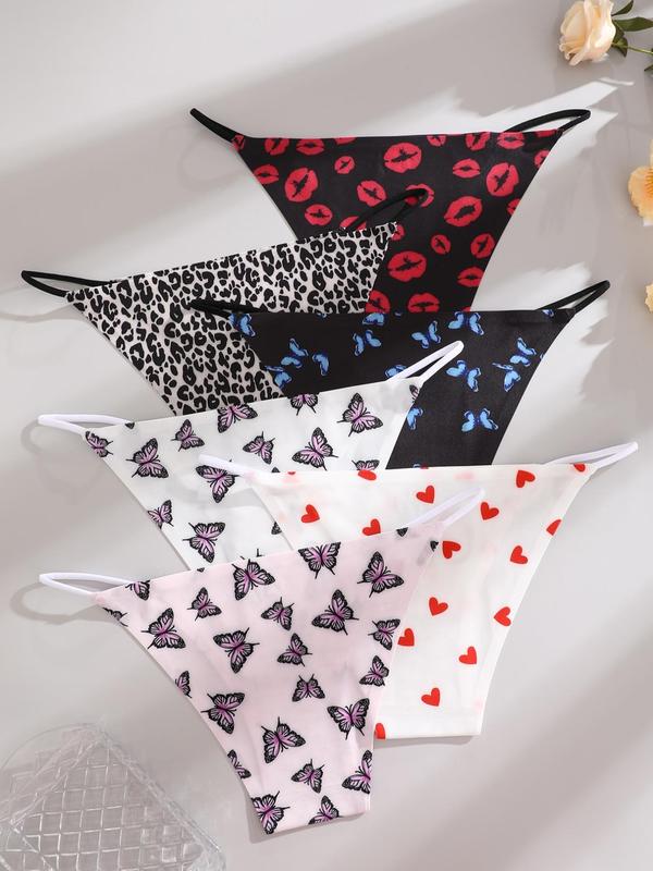 Women's  Leopard & Butterfly & Heart Print Panty, Soft Comfy Breathable Knicker for Daily Wear, Underwear for All Seasons