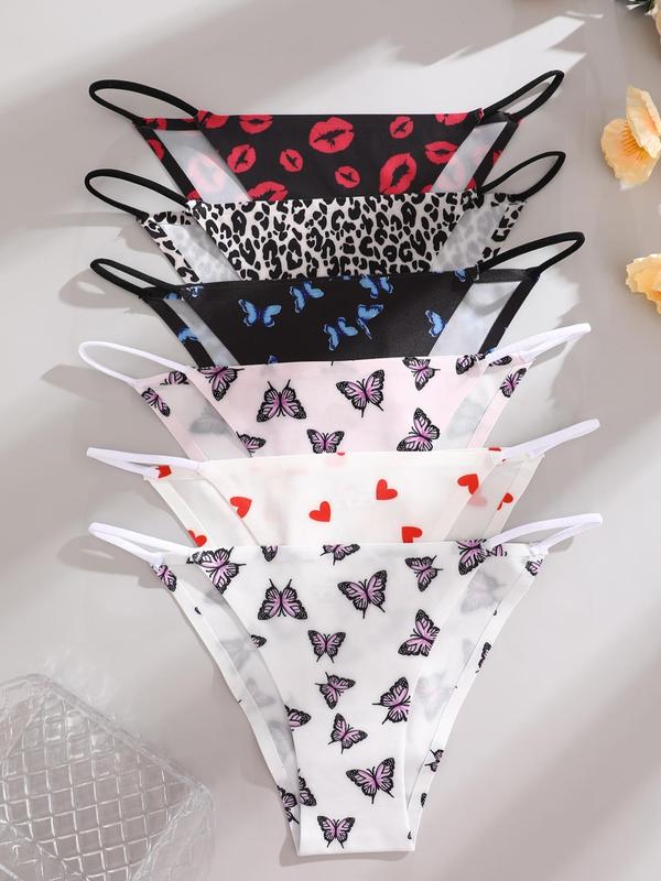 Women's  Leopard & Butterfly & Heart Print Panty, Soft Comfy Breathable Knicker for Daily Wear, Underwear for All Seasons