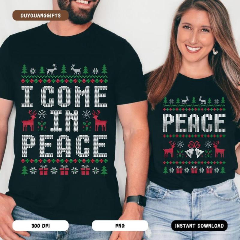 Come In Peace I'm Peace PNG, Retro Couples Matching Ugly Christmas Png, Ugly Adult Humor Holiday Png, Funny Couples Christmas Ugly Sweater