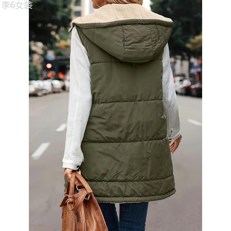 Women's Thermal Gilet Jacket - Plush Lined, Zip Up, Hooded, Sleeveless, Casual, Fall & Winter Essential, Soft and Warm Vest for Outdoor Activities Collar Fabric Womenswear Polyester Tops Comfort Basic Minimalist