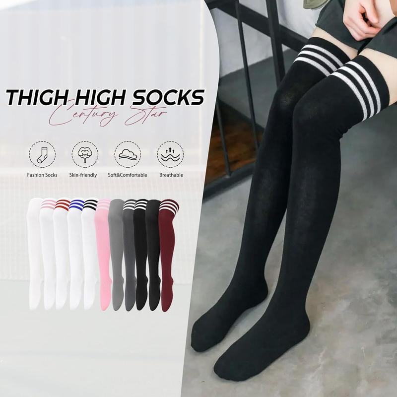 3 Pairs Thigh High Socks for Women Over the  High Socks Triple Stripe Long Stockings Thigh Highs Leg Warmer