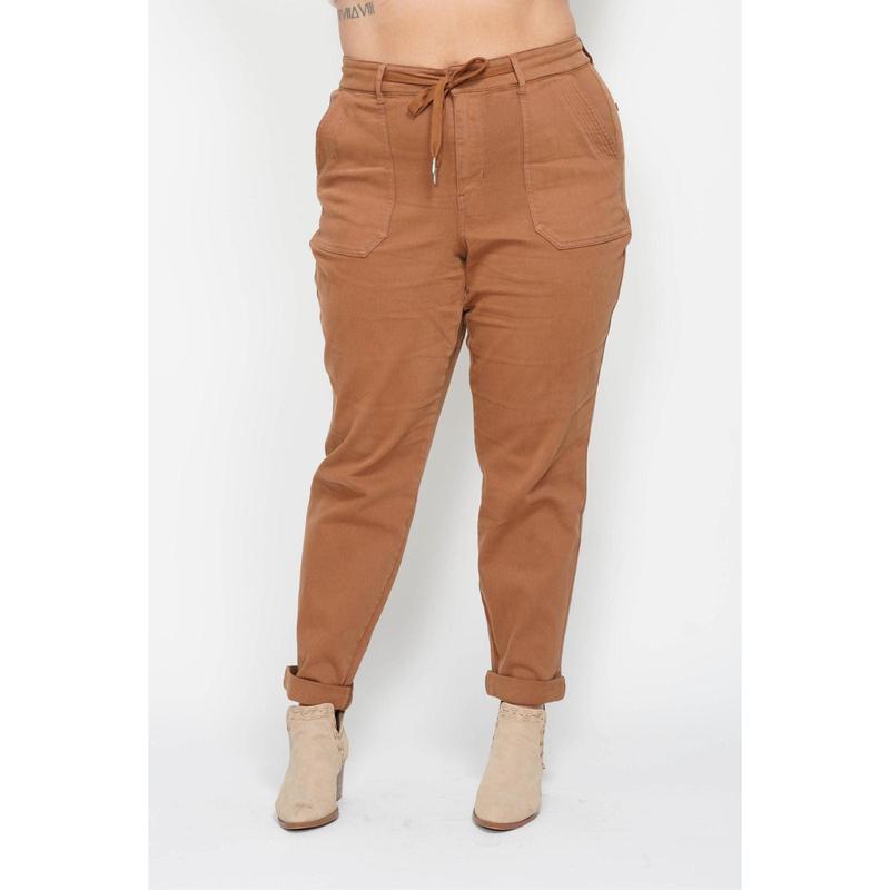 Judy Blue High Waist Garment Dyed Camel Double Cuff Jogger Denim Jeans 88857