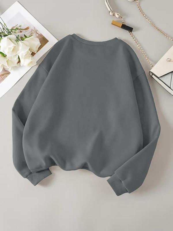 Women's Cartoon & Star Hollow Letter Print Drop Shoulder Sweatshirt, Casual Long Sleeve Round Neck Pullover for Daily Wear, Women's Clothing for All Seasons