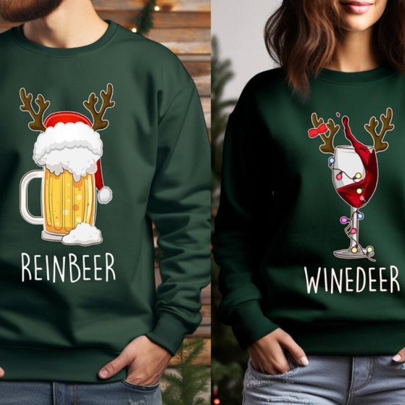 Winedeer Reinbeer Sweatshirts, Funny Couple Christmas Shirts, Christmas Sweatshirt, Couples Sweaters, Reindeer Sweatshirt, Matching Sweaters