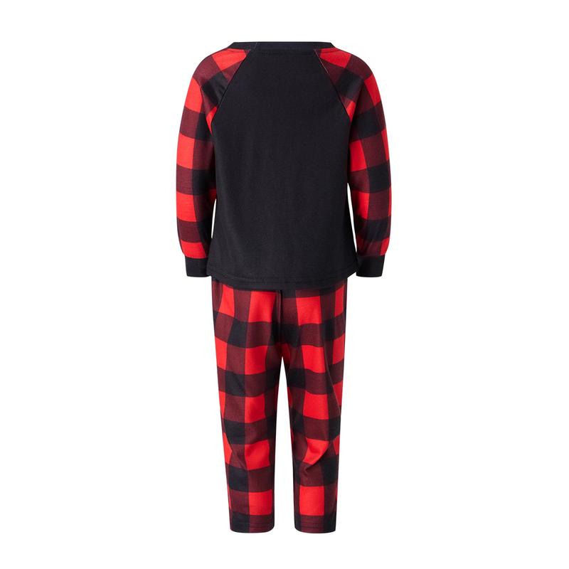 Matching Christmas Pajamas For Family, Long-Sleeved Letter Print Round Neck Tops + Plaid Pattern Trousers Sleepwear Outfits