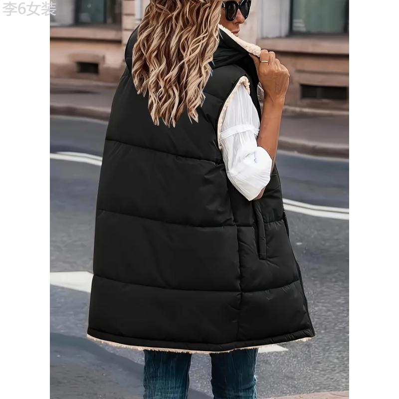 Women's Thermal Gilet Jacket - Plush Lined, Zip Up, Hooded, Sleeveless, Casual, Fall & Winter Essential, Soft and Warm Vest for Outdoor Activities Collar Fabric Womenswear Polyester Tops Comfort Basic Minimalist